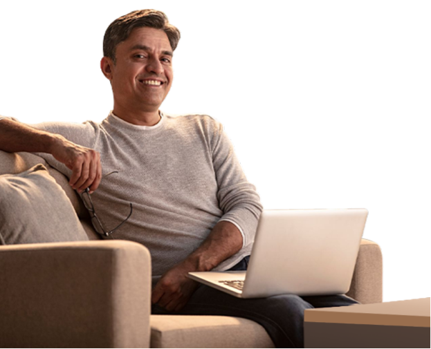 Person relaxing with laptop